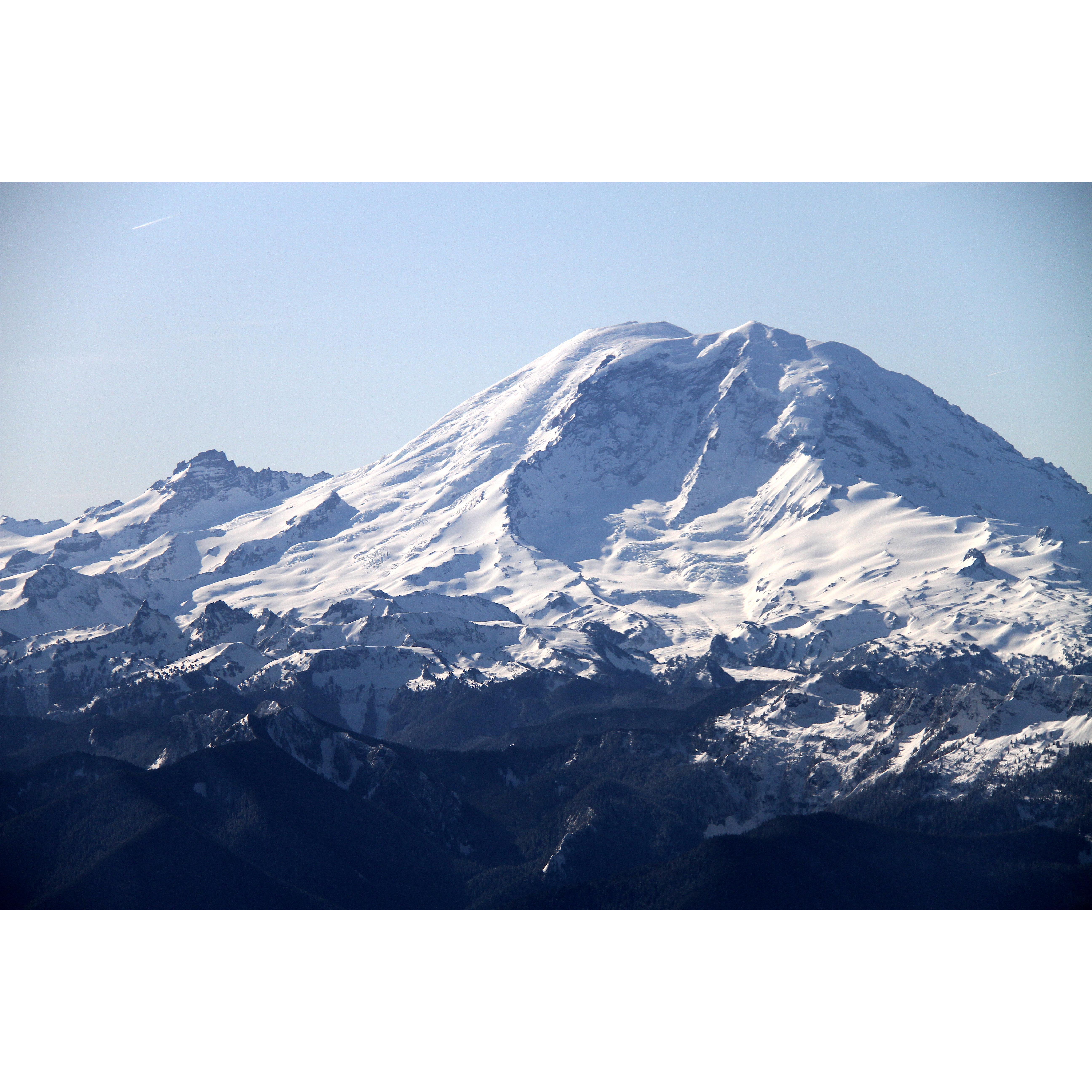 Did you know that Rainier is the most glaciated mountain in the contiguous U.S.? It has 26 major glaciers and tops out at 14,411 feet.
Photo taken from the plane by Lisa.