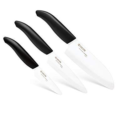 Kyocera FK-3PC BK 3Piece Advanced ceramic Revolution Series Knife Set, Blade Sizes: 5.5", 4.5", 3", Black