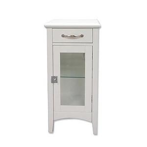 1-Drawer Bathroom Floor Cabinet with Glass Door in White