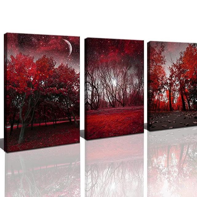Cao Gen Decor Art-AH40334 Canvas Prints 3 panels Framed Wall Art Red Trees Paintings Printed Pictures Stretched for Home Decoration