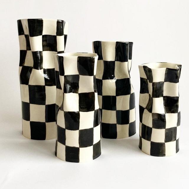 Black and White Ceramic Checkered Vase