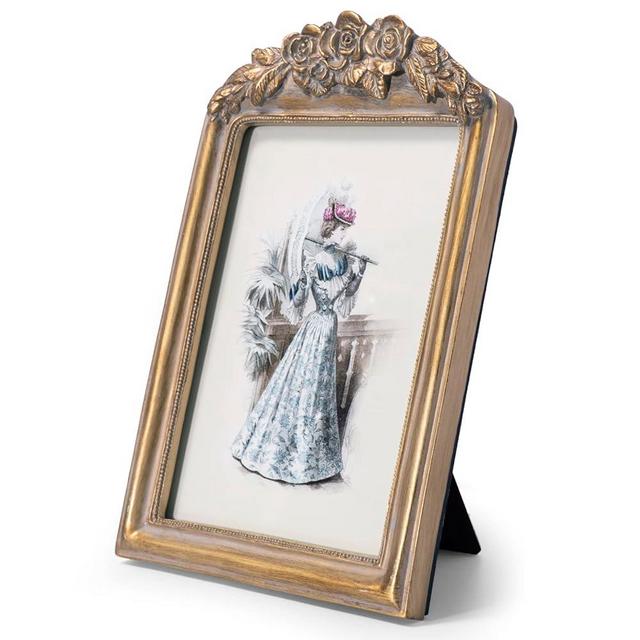GUOER Vintage 5x7 Picture Frame with Flower Antique Ornate Table Top and Wall Mounting Photo Frame with High Definition Glass Front for Home Decor, Photo Gallery, Art(5x7, Gold)