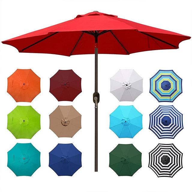 Blissun 9ft Patio Umbrella, Manual Push Button Tilt and Crank Garden Parasol (Red)