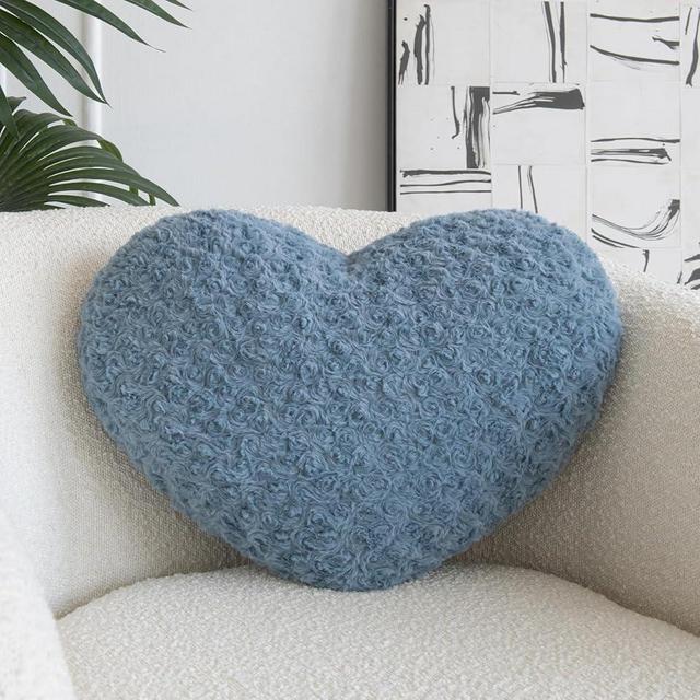 Heart Pillow, Soft Heart Shaped Pillow with Room Decorative Throw Pillows for Bed Couch Chair Sofa, Heart Shaped Cute Throw Pillow Cushion for Bedroom Living Room (Grey Blue, Mini 12.9" x 9.8")