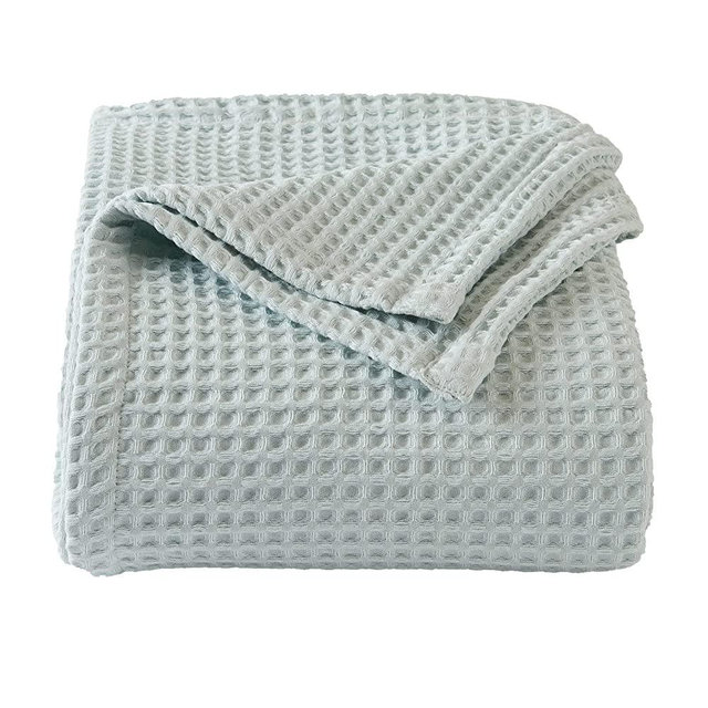 100% Cotton Waffle Weave Bed Blanket | Soft, Breathable, and Lightweight Blanket for All-Season | Perfect for Layering | Brielle Collection (King, ICY Blue)