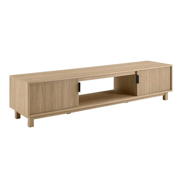 Walker Edison Walton Modern Fluted-Door Low Stand for TVs up to 80 Inches, 70 Inch, Coastal Oak