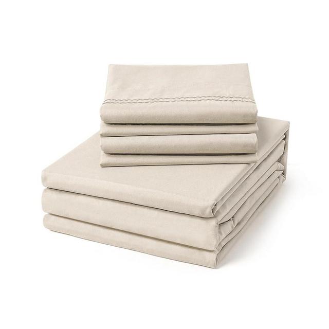 ClevaHome Queen Size Sheet Set - 6 Piece Soft Breathable Luxury Bed Sheet Set - Shrinkage & Fade Resistant Embroidered Bedding Sheet with Deep Pocket, 2 Extra Pillowcases (Queen, Oat Milk)