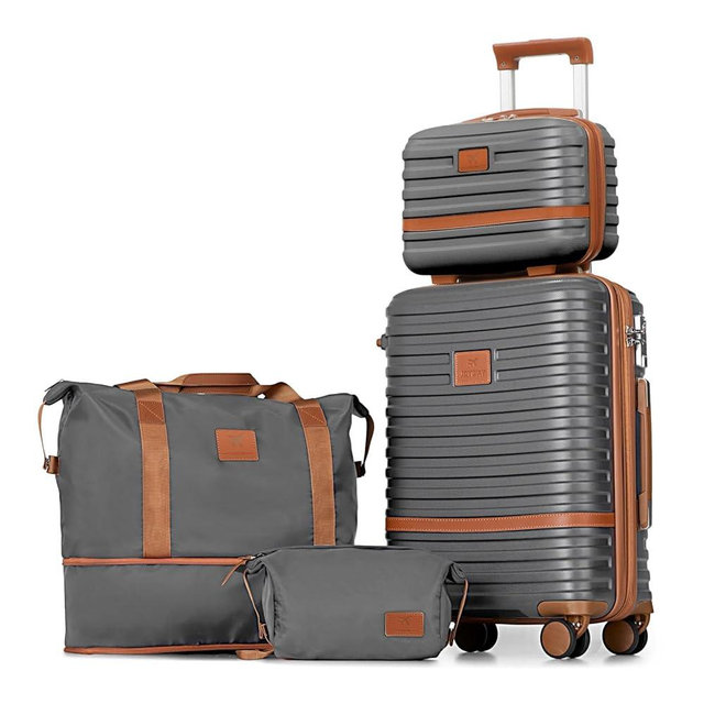 Joyway Carry On Luggage 20 Inch Expandable Suitcase with Spinner Wheel, 4 Piece Hard Shell Luggage Set with TSA Lock(Grey brown)