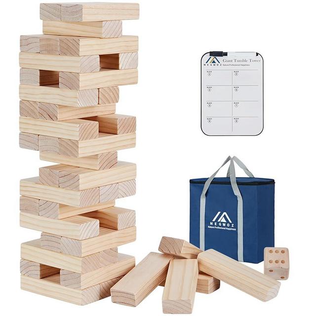 Megwoz Giant Tumble Tower Outdoor Games 60 Blocks Yard Games Stacking Games Includes Dice Carrying Bag Scoreboard Stacking from 2.4FT to Over 5+FT Outdoor Games for Adults and Family