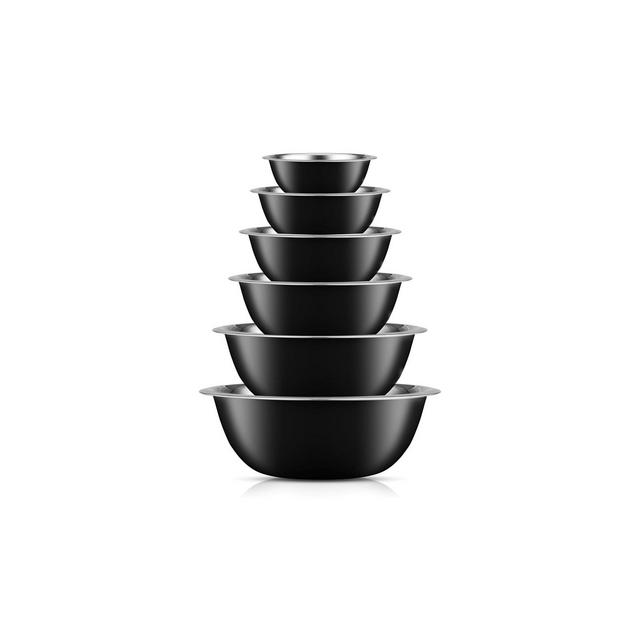 JoyJolt Stainless Steel Food Mixing Bowl Set of 6 Kitchen Mixing Bowls - Black