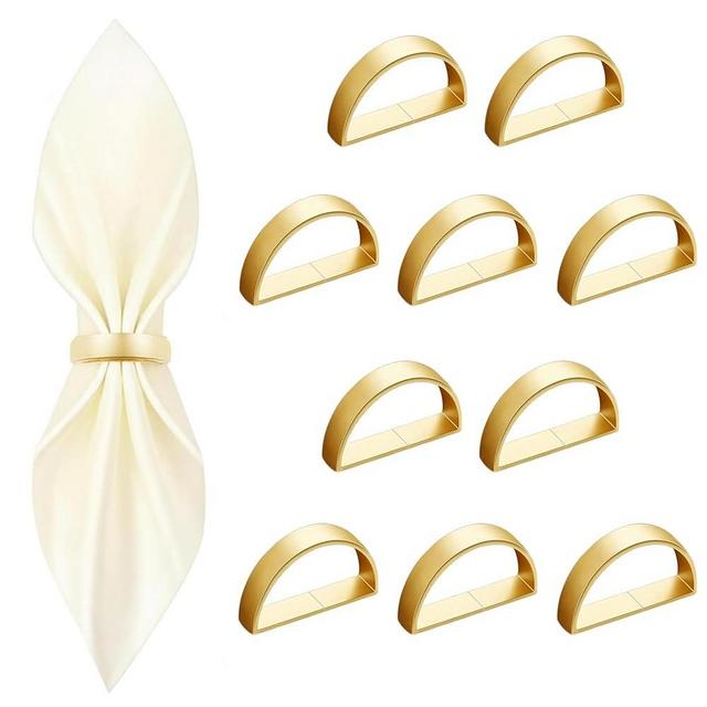 10 Pcs Gold Napkin Rings - Metal Napkin Ring(Semicircle) Stainless Steel Napkin Rings for Table Settings Wedding Christmas Party Dinner Table