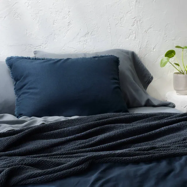 Standard Heavyweight Linen Blend Comforter Sham Dark Mineral Blue - Casaluna™