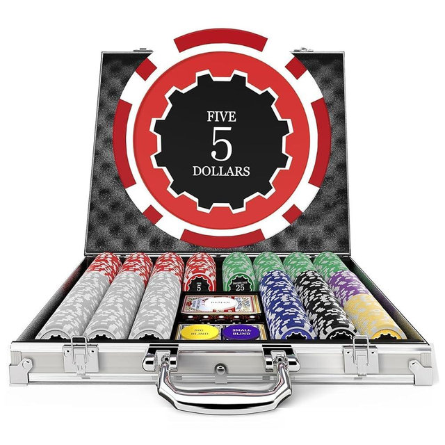 HEITOK Casino Poker Set with Numbered Chips 500-Piece for Card Board Game, 11.5 Gram with Playing Cards Waterproof for Texas Hold'em, Blackjack Gambling, Card Club or Late Night Poker Games
