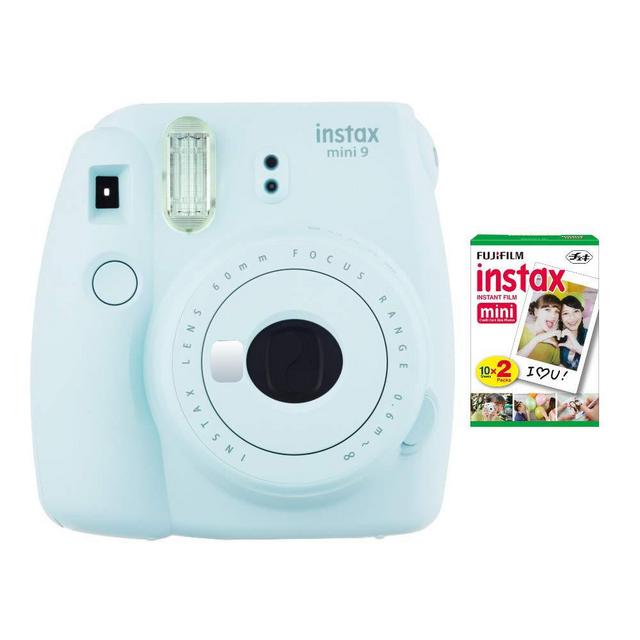 Fujifilm instax Mini 9 Instant Camera (Ice Blue) with Film Twin Pack Bundle (2 Items)