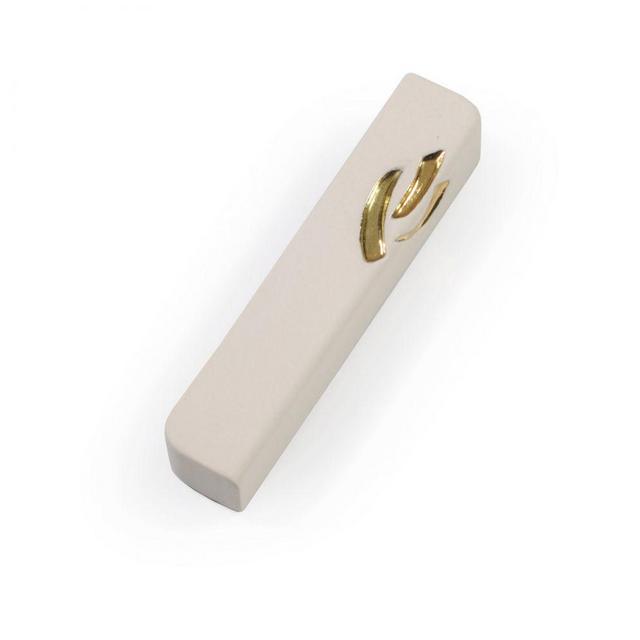 White with 24kt Gold Mezuzah by Yahalomis