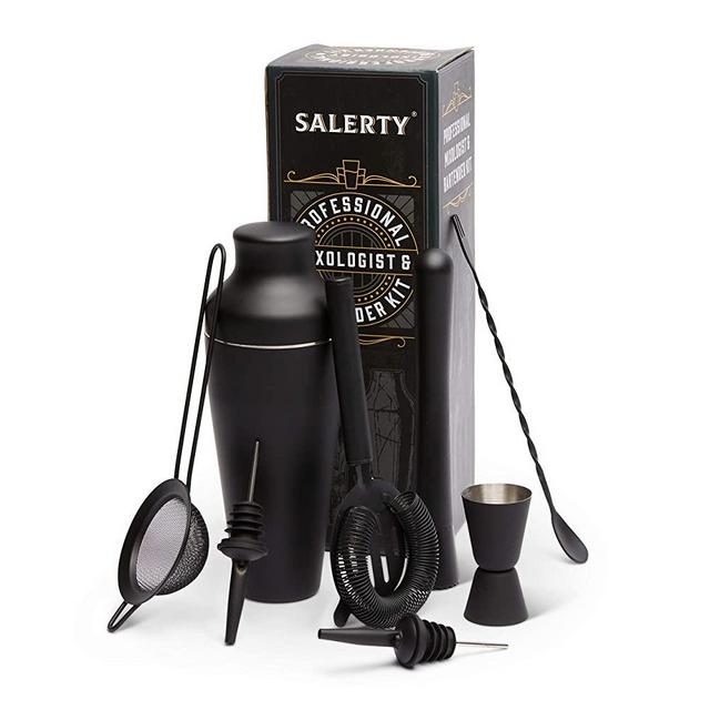 Cocktail Shaker Bartender Kit - 9 Piece Cocktail Shaker Set - 5oz/1.25oz Jigger, Stirrer, Strainer, Muddler - Stainless Steel Shaker - Professional Bar Set - Bar Cart - Mixology Kit + Recipes - Black