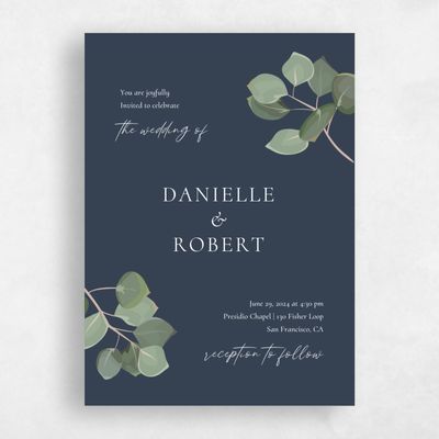 Grayed Navy, Blue Wedding Invitation - Bransford Portrait