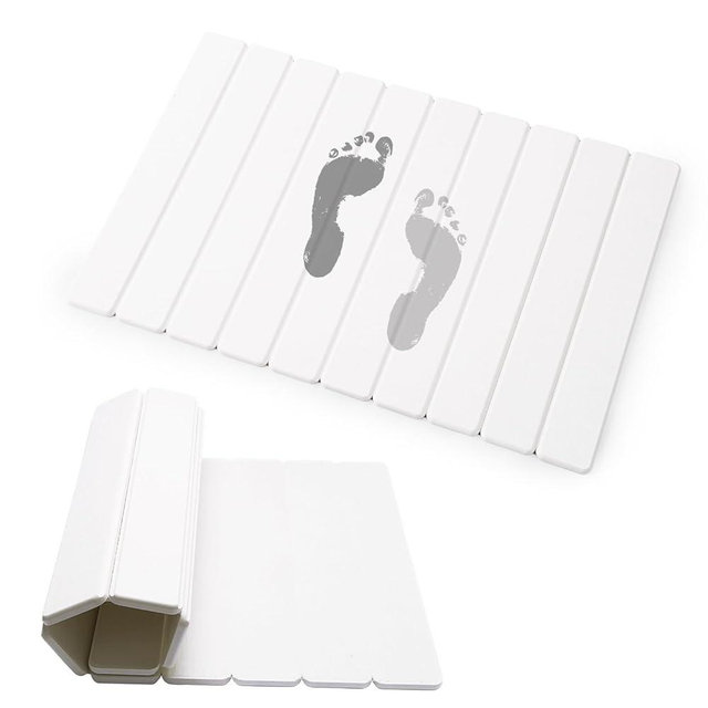 zmnklry Stone Bath Mat for Bathroom, Quick Dry Stone Drying Mat, Foldable Bathmats for Bathroom, 23.6 x 15.4 inch (White)