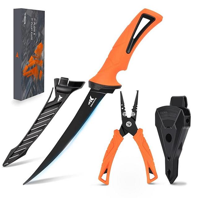 KastKing Fishing Pliers and Fillet Knife, 420 Stainless Steel Fishing Pliers,Corrosion-Resistant Coated Fillet Knife, Multi-Function Fishing Tools, Saltwater Fishing Gear, Fishing Gifts for Men