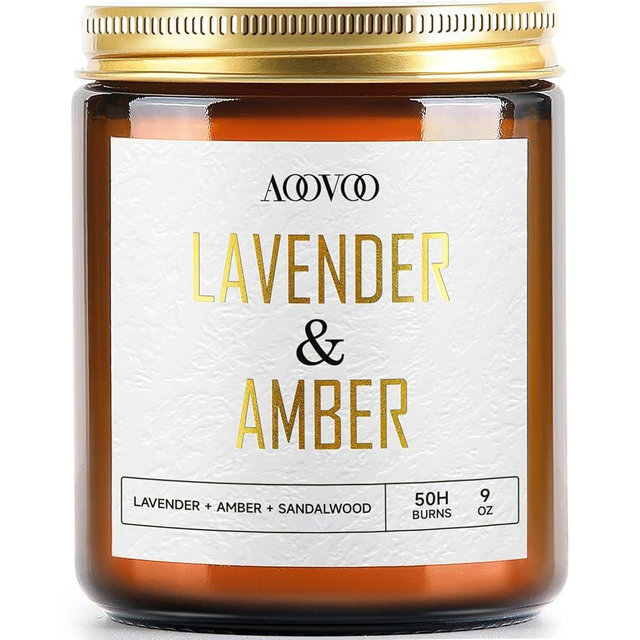 AOOVOO Lavender Amber Candles - 9 oz Scented Candles, Aromatherapy Candle, Soy Candle for Home Scented
