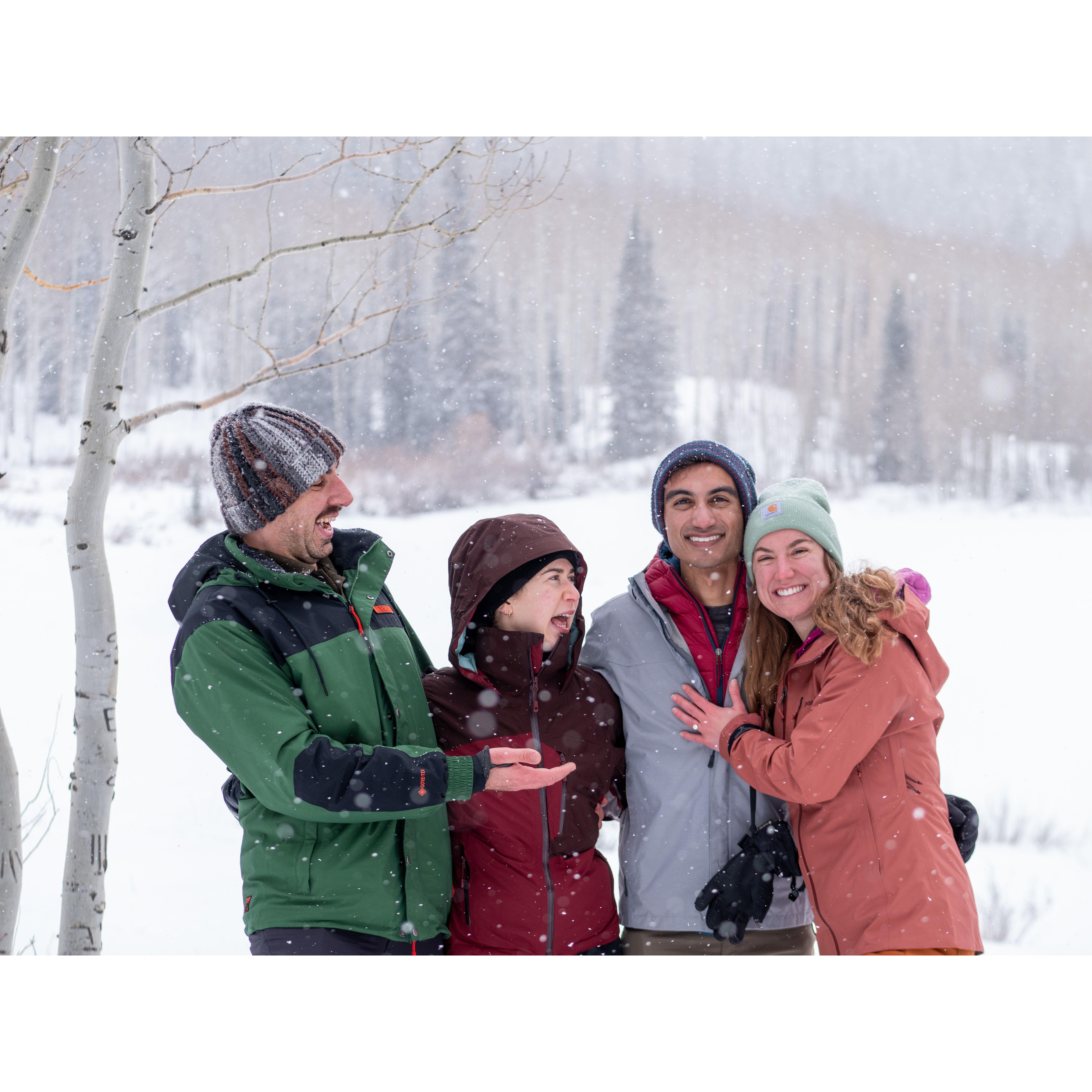 Shane and Sydney braved the cold weather to help pull off the big engagement moment.