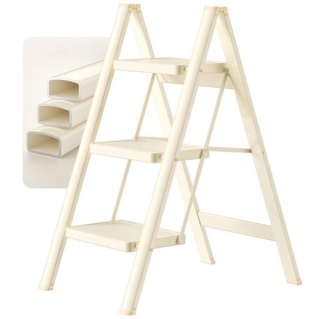 veiox 3 Step Ladder, Folding Step Stool with Wide Anti-Slip Pedal, Step Stools for Adults, Sturdy Steel Ladder, Step Ladders for Home, Kitchen, Office