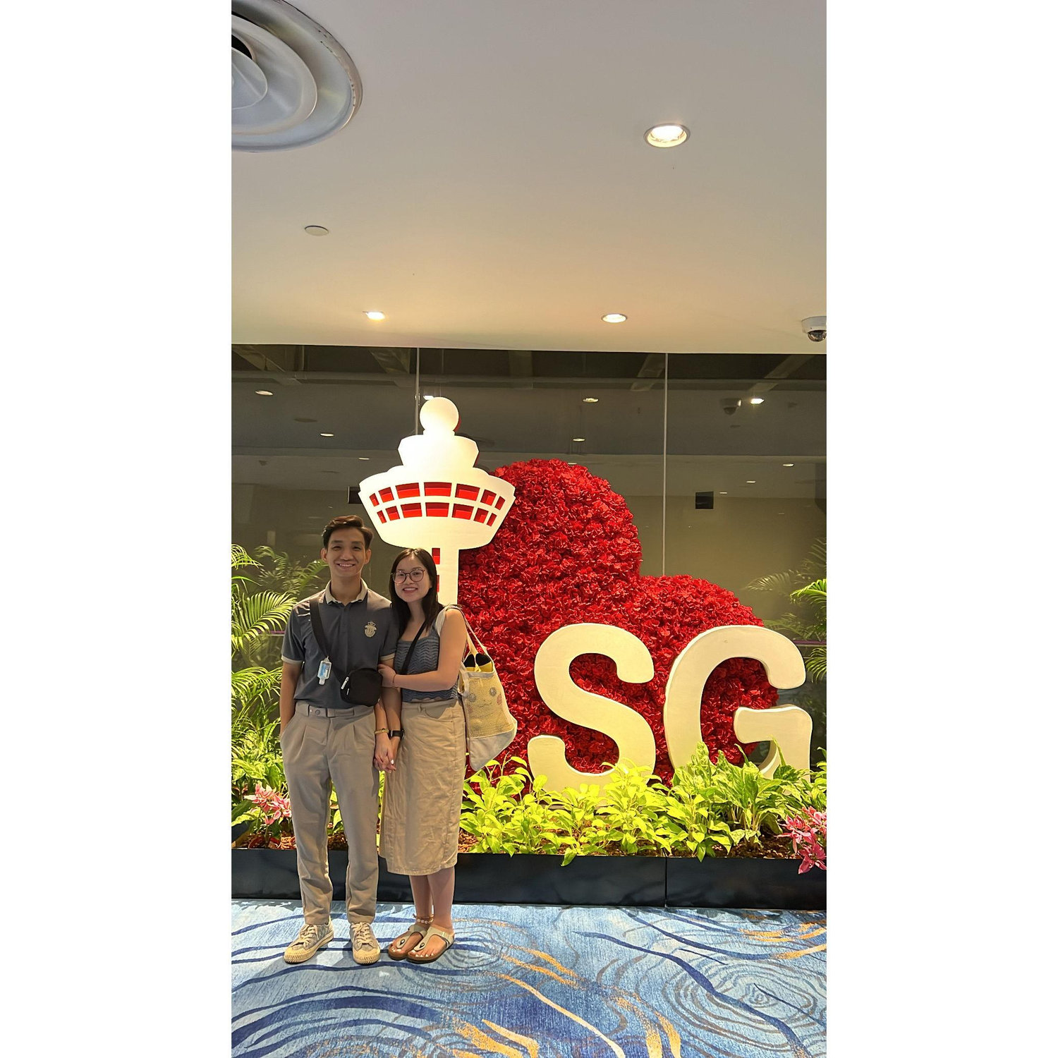 First photo together at Changi Airport, Singapore