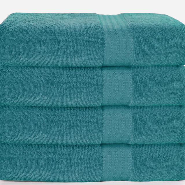 GLAMBURG Premium Cotton 4 Pack Bath Towel Set - 100% Pure Cotton - 4 Bath Towels 27x54 - Ideal for Everyday use - Ultra Soft & Highly Absorbent - Teal