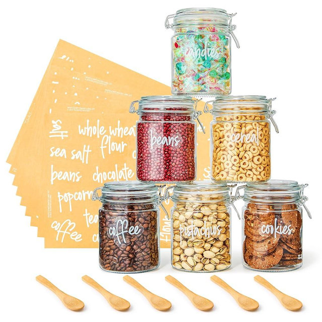 Talented Kitchen 6-Pack Airtight Mason Jars with Clamp Lids - Glass Canisters with 25 Oz Mason Jar with Lid for Cereal, Flour, Cookies