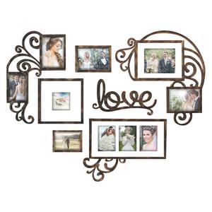 JERRY & MAGGIE - Jerry & Maggie - Photo Frame | Plaque College Frame - Valentine Wall Decoration Combination - Brown PVC Picture Frame Selfie Gallery Collage W Wall Hanging Mounting Design | Love Heart Shape