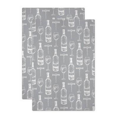 2pk Jacquard Vino Print Kicthen Towel Gray - MU Kitchen