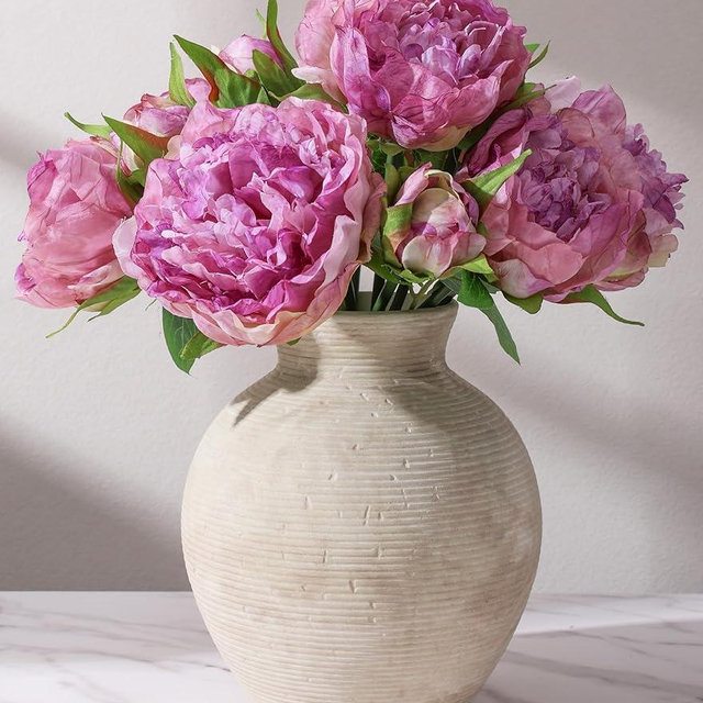 Ceramic Flower Vase Home Decor, 7.4 in Farmhouse Table Vases Rustic Vintage Living Room Kitchen Bedroom Decoration Pottery Decorative Vases for Flowers House Shelf Office Desk Dining Entryway, Retro
