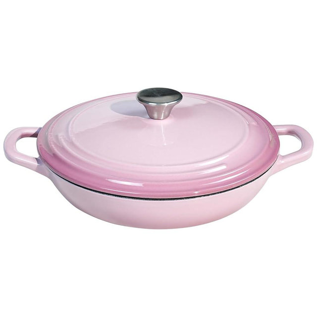 Flavehc Pink Enameled Cast Iron Braiser, 3 Qt, Oval Shape with Lid