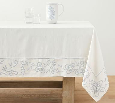 Chambray Floral Embroidered Cotton Tablecloth