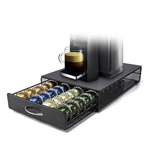 Vertuoline Capsule Holder HiveNets Coffee Machine Stand Metal Storage Drawer Dispenser Compatible for Nespresso Vertuo/Vertuoplus 40 PCS Capacity Multiple Flavors Pods Organizer Black