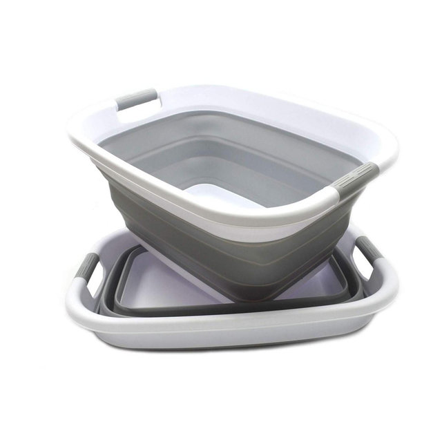 SAMMART 31L Set of 2 Collapsible Plastic Laundry Basket, Grey
