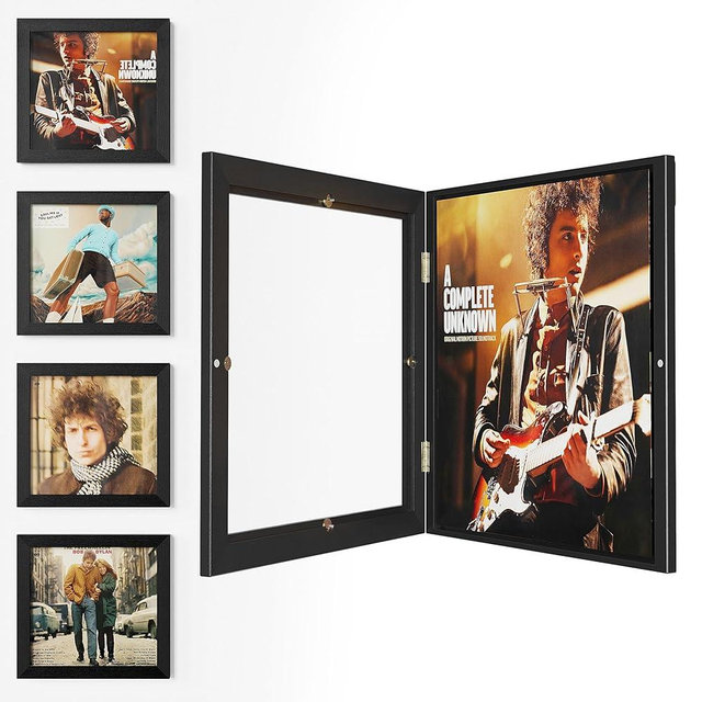 Emfogo 4 Pack Vinyl Record Frame for the Wall, Wall-Mounted Vinyl Record Display Frame, Album Frames for 12x12 Inch LP Album Cover (4 Pack/Black)