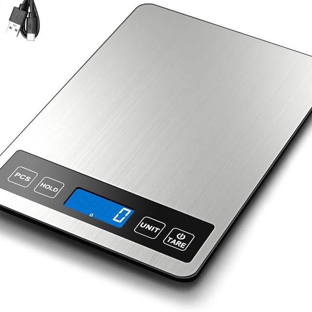 Fuzion Food Scale, 1g/0.1oz Digital Kitchen Scale - 22lb, 7 Units, Tare & PCS, Rechargeable Power, Tempered Glass & Stainless Steel - Food Weight Scale Grams and oz for Cooking, Baking