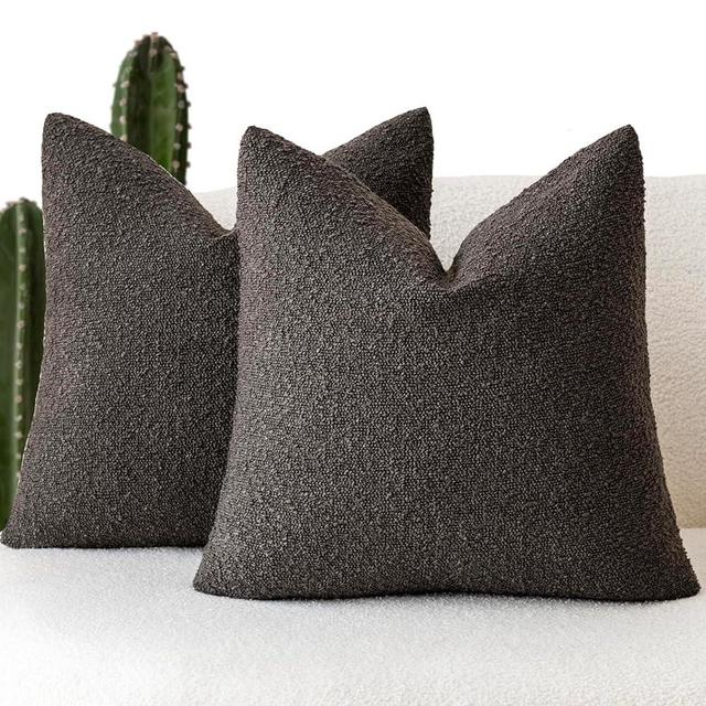 Foindtower Pack of 2 Textured Boucle Throw Pillow Covers Accent Solid Decorative Pillow Cases Cozy Woven Couch Cushion Case for Sofa Bedroom Living Room Home Decor, 20 x 20 Inch,Dark Brown