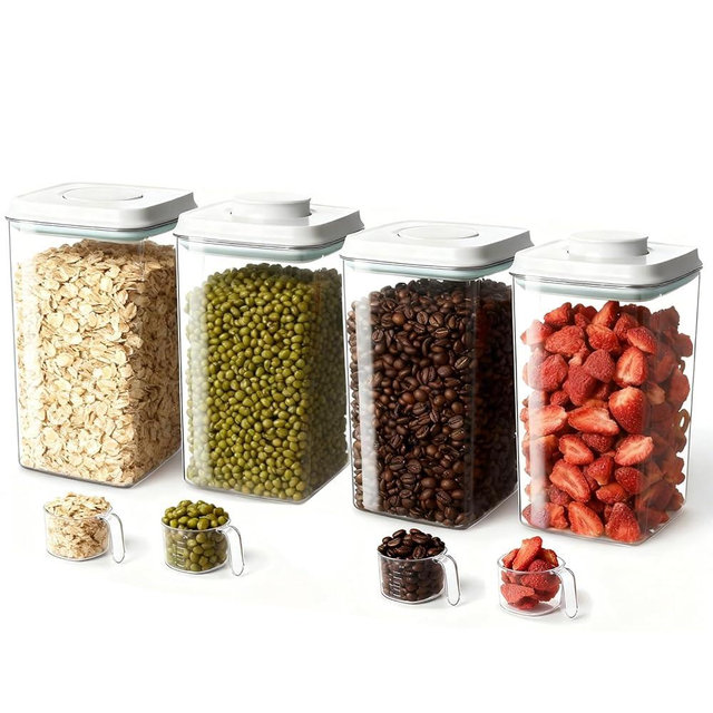 Melovom 4 Pcs Large Pop Airtight Food Storage Containers Set with Lids, 4.2Qt/4L Food Containers with Scoop, Kitchen Pantry Organization and Storage, BPA Free Stackable Cereal Container (4 * 4.2Qt)