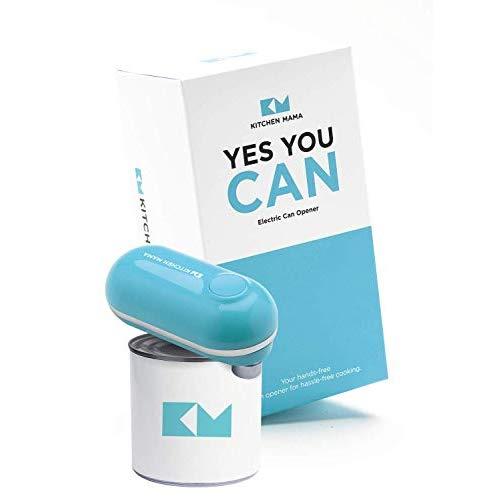 Kitchen Mama Mini Electric Can Opener: Open Your Cans with A Simple Push of Button - No Sharp Edge, Food Safe and Battery Operated Cute Opener(Blue)