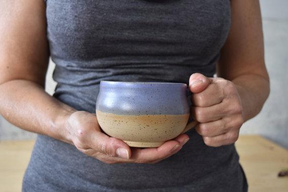 Large Ceramic Mug, Purple Pottery mug set, Round ceramic Soup mug, Stoneware Coffee / Tea mug, Latte Mug, Large Ceramic Cup, gift for her