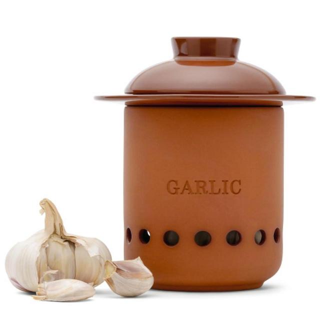 Monkey Business – Garlic Keeper – Terracotta Garlic Storage Container with Separate Ventilated Compartments for Whole Bulbs & Loose Cloves – Garlic Holder That Keeps Garlic Fresh & Kitchen Organized