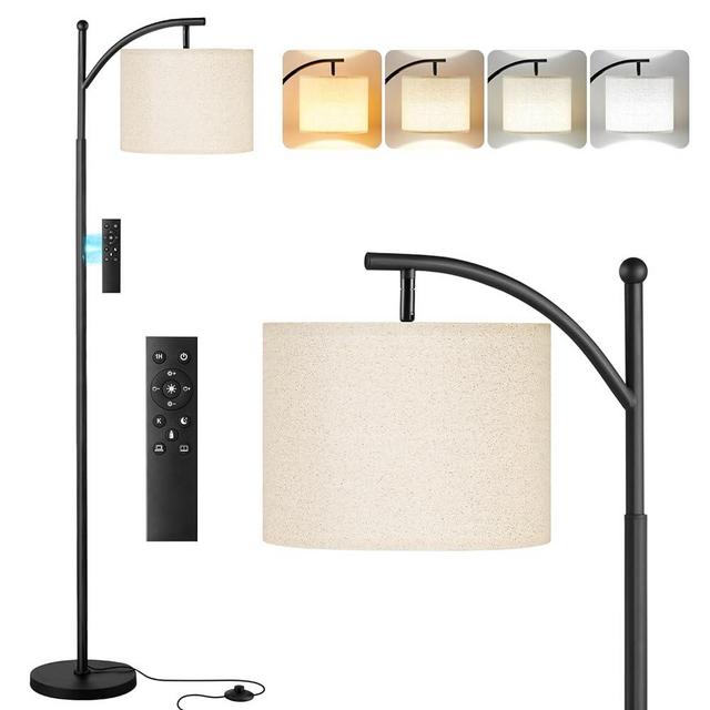 Ambimall Floor Lamps for Living Room, Modern Floor Lamp with Romote Control and Stepless Dimmable Bulb, Modern Standing Lamps with Hanging Lampshade(Deep Beige)