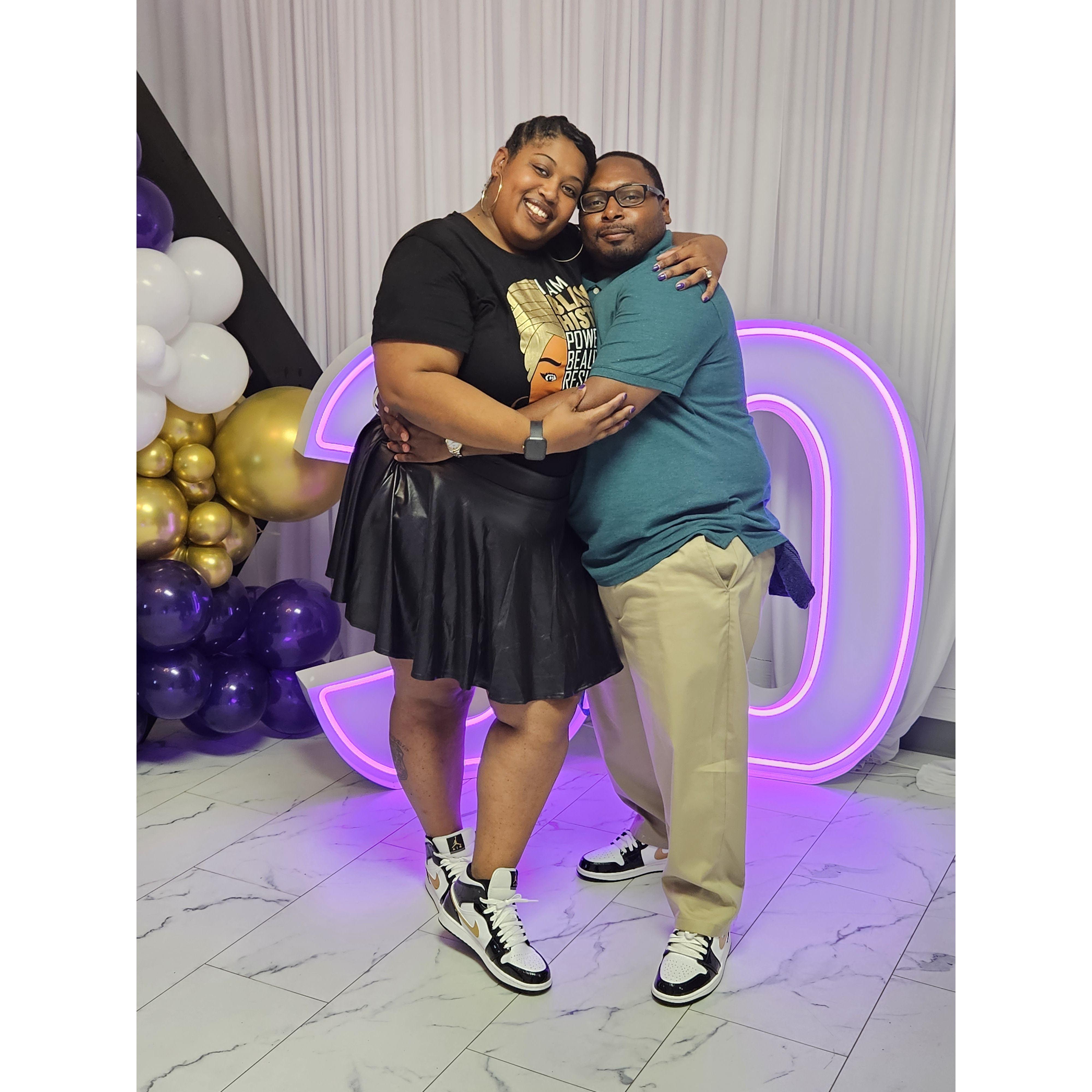 Bria and Terrance at Bria's sister's 30th Birthday sneakerball in October 2024. Peep the matching Sneaks :)