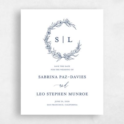 Navy, Blue Wedding Save the Date - Goundry Wreath Letterpress
