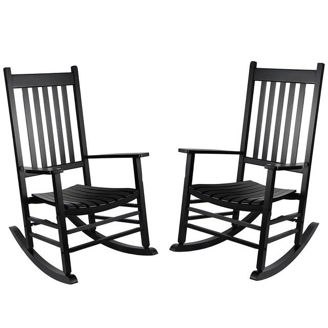 GnL Recsports Patio Rocking Chair, Outdoor Rocking Chair, Wood Porch Rocker, Wooden Rocking Chair for Adult for Garden, Lawn, Balcony, Backyard and Patio (2 Black)