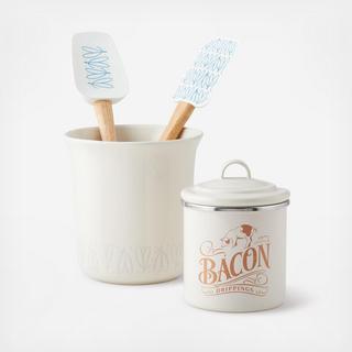 Ceramic 4-Piece Tool Crock & Utensil Set
