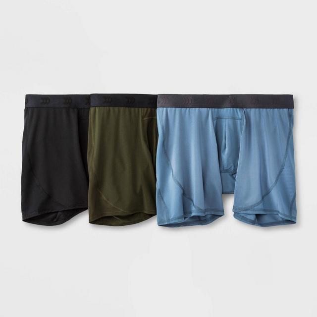 Men's Jersey Mesh Performance 3pk Boxer Briefs - All in Motion™ Black/Olive/Stability Blue M