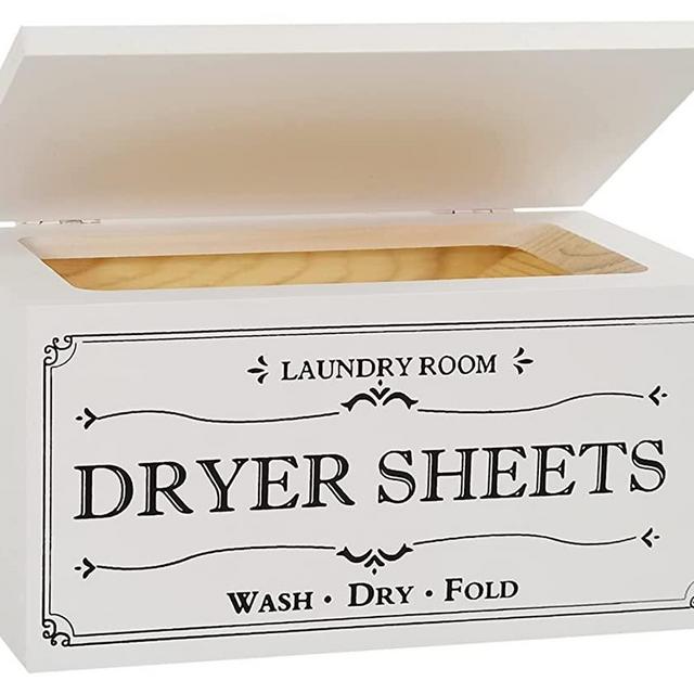 Rustic Farmhouse Dryer Sheet Dispenser with Hinged Lid - for Laundry Room Decor - Decorations and Organization - Laundry Softener Dispenser - Home Laundry Room Décor - White